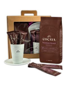 COCAYA PREMIUM Geschenkset mit Design Tasse und vollmlich Kakaospezialität