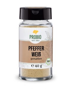 Pfeffer weiß gemahlen im Glas von Probio, 40g