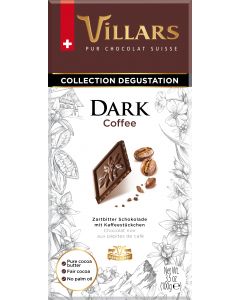 Schweizer Zartbitter Schokolade DARK COFFEE mit Kaffeestückchen 100g von Villars