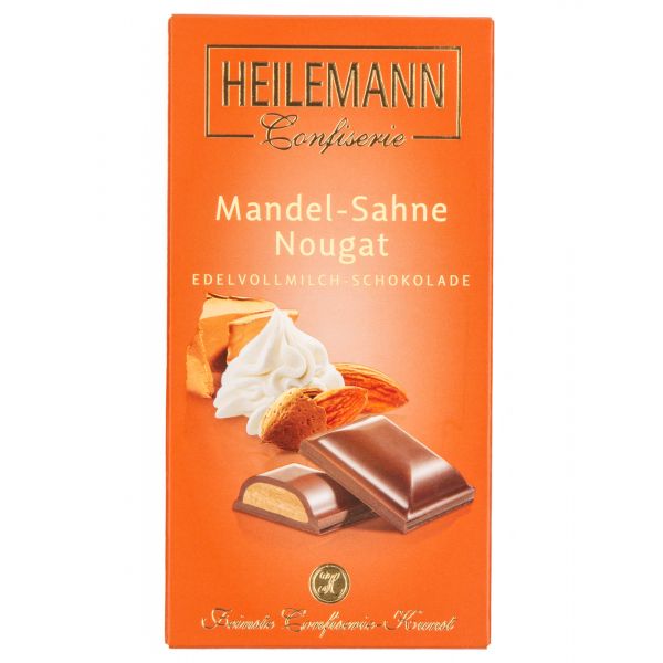 Edelvollmilch-Schokolade MANDEL-SAHNE-NOUGAT von Heilemann, 100g