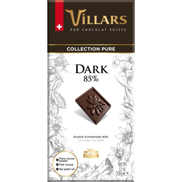Schweizer Dunkle Schokolade DARK mit 85% 100g von Villars